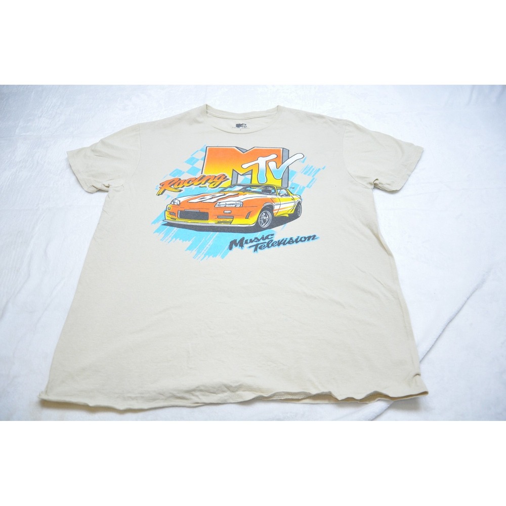 MTV Racing Shirt Mens Large Beige Music Television‎ Graphic Tee Car 2023 Viacom